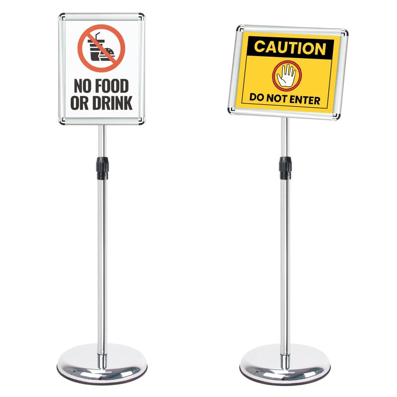 Mutualsign Poster Stand Holder Adjustable Pedestal Floor Standing Sign Holder Vertical and Horizontal View Sign Display, Aluminum Snap Open Frame with Safety Corner (Sliver-8.5x11) - Image 1